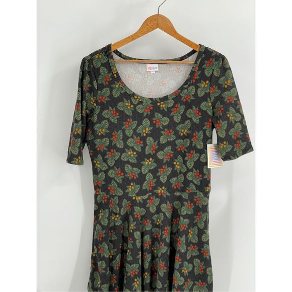 LuLaRoe Nicole Dress Women’s Size 2XL A line Holly Black Green Red Short Sleeve - Picture 2 of 12
